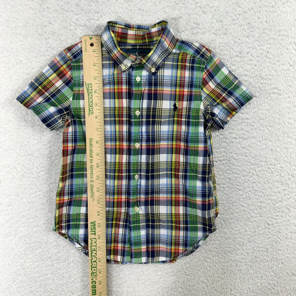 Ralph Lauren Kids Button Down Shirt Plaid Short Sleeve Size 4 4T Church Dressy